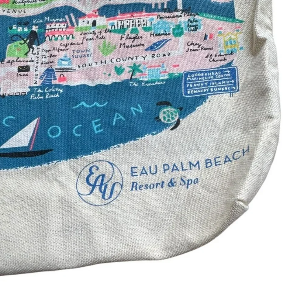 EAU Palm Beach Resort Canvas Tote Beach Bag Map Libby VanderPloeg preppy
